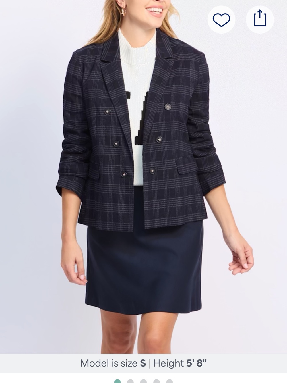Plaid Double-Breasted Navy Blazer